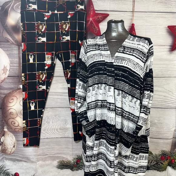 LuLaRoe 3XL Caroline cardigan with TC2 Christmas leggings - Picture 1 of 15